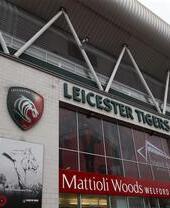 An outdoor view of Mattioli Woods Welford Road Stadium, home to Leicester Tigers Rugby Club