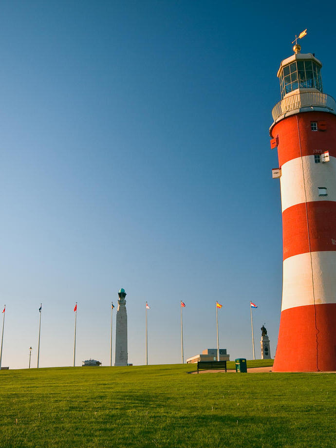 A long view of Smeatons Tower in Plymouth, Devon