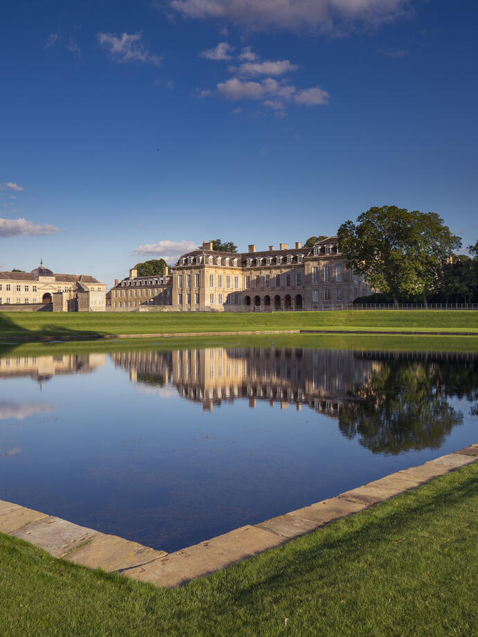 Exterior view of stately home in the countryside