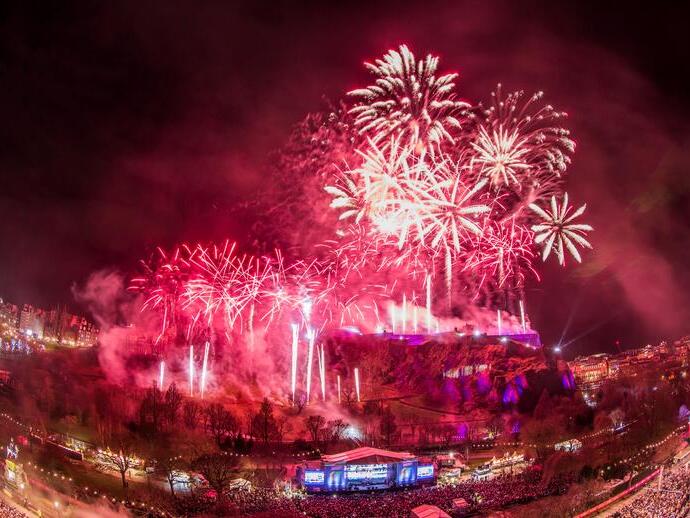 Edinburgh Hogmanay Midnight Moment showing fireworks