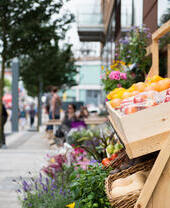 Fresh fruit and veg on display at Wapping Wharf in Bristol