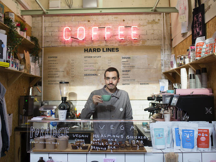 Coffee stall inside Cardiff Central Market in Cardiff, Wales