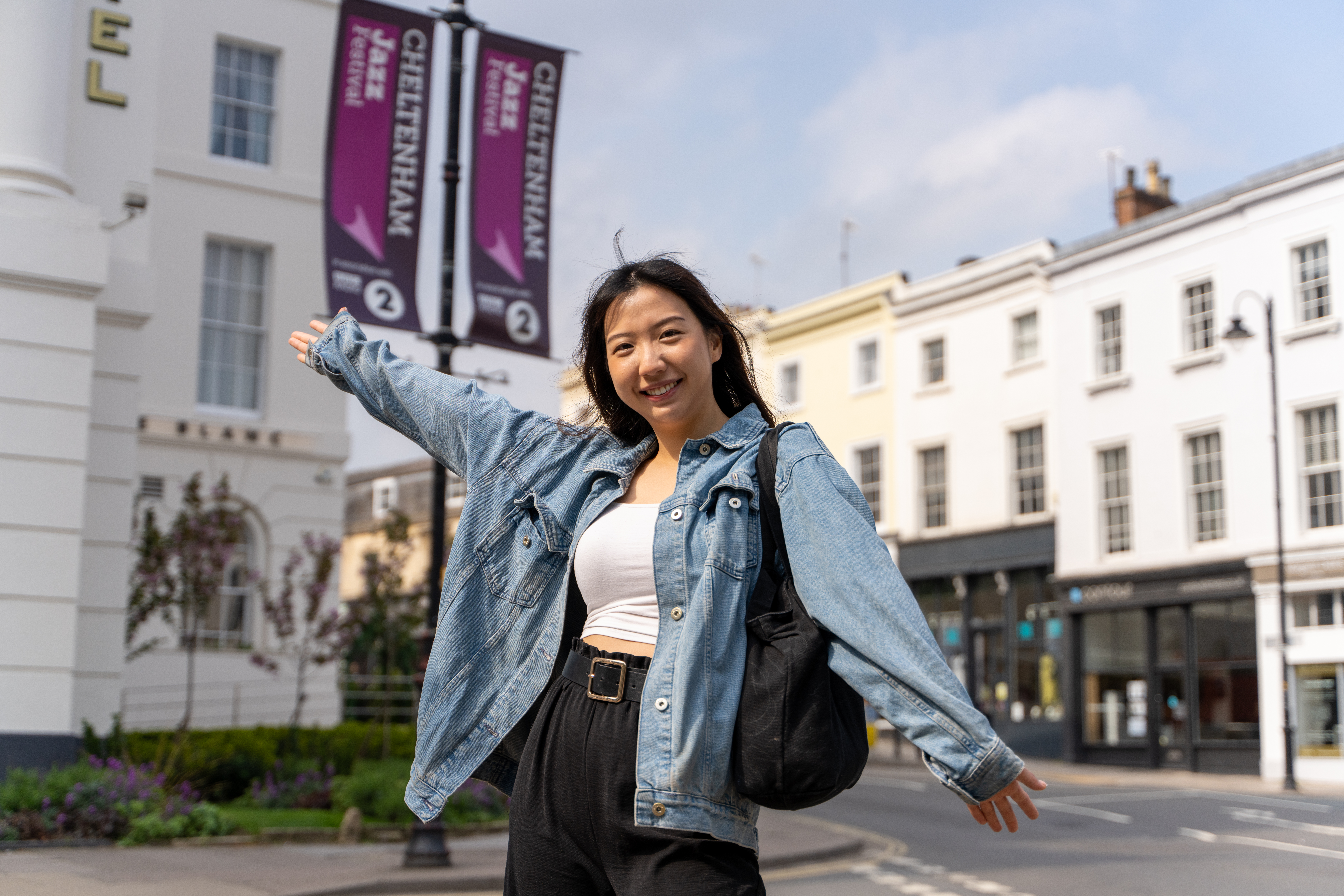Woman posing in a city street