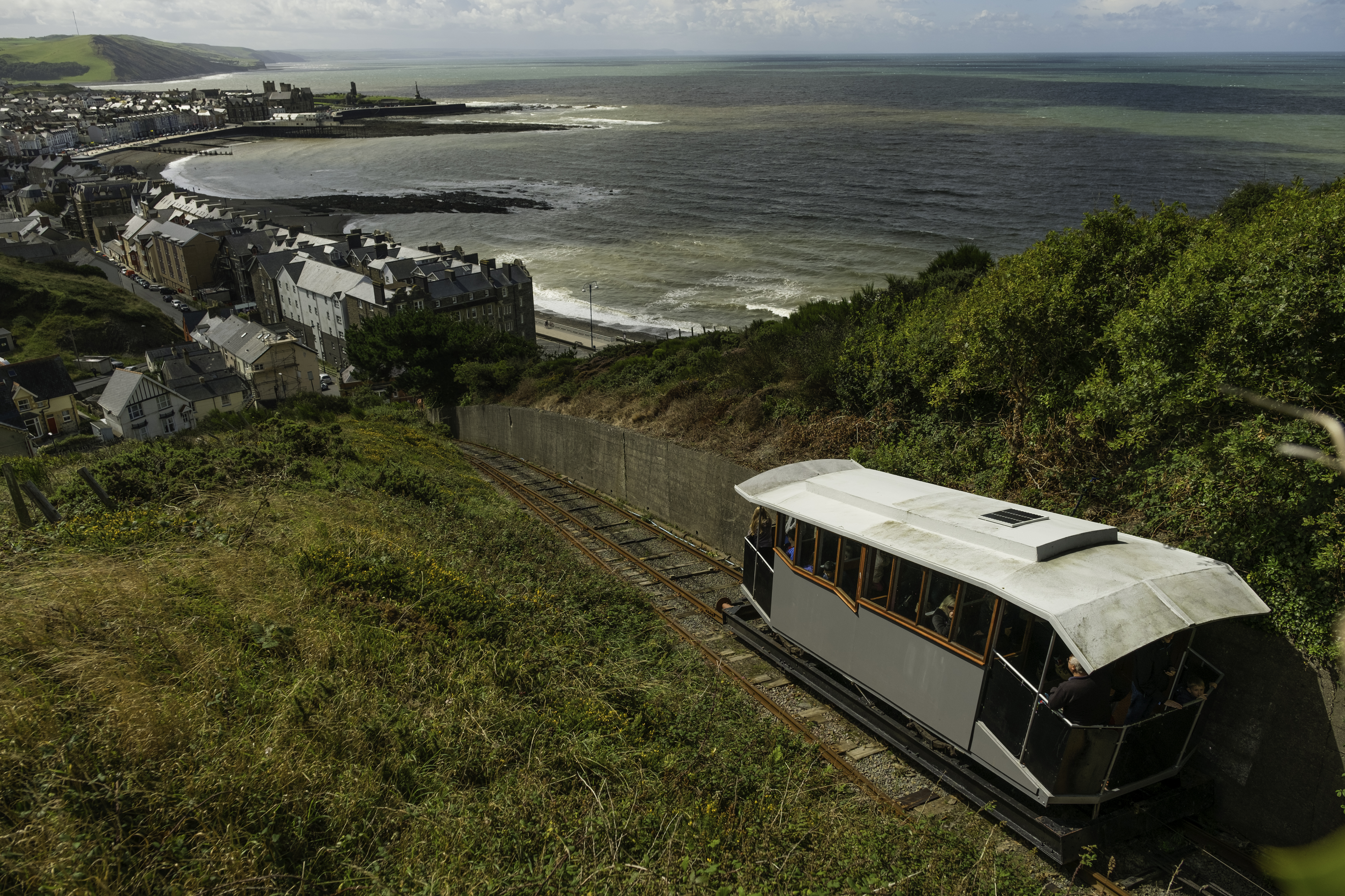 An overhead view of the Aberystwyth Cliff Railway