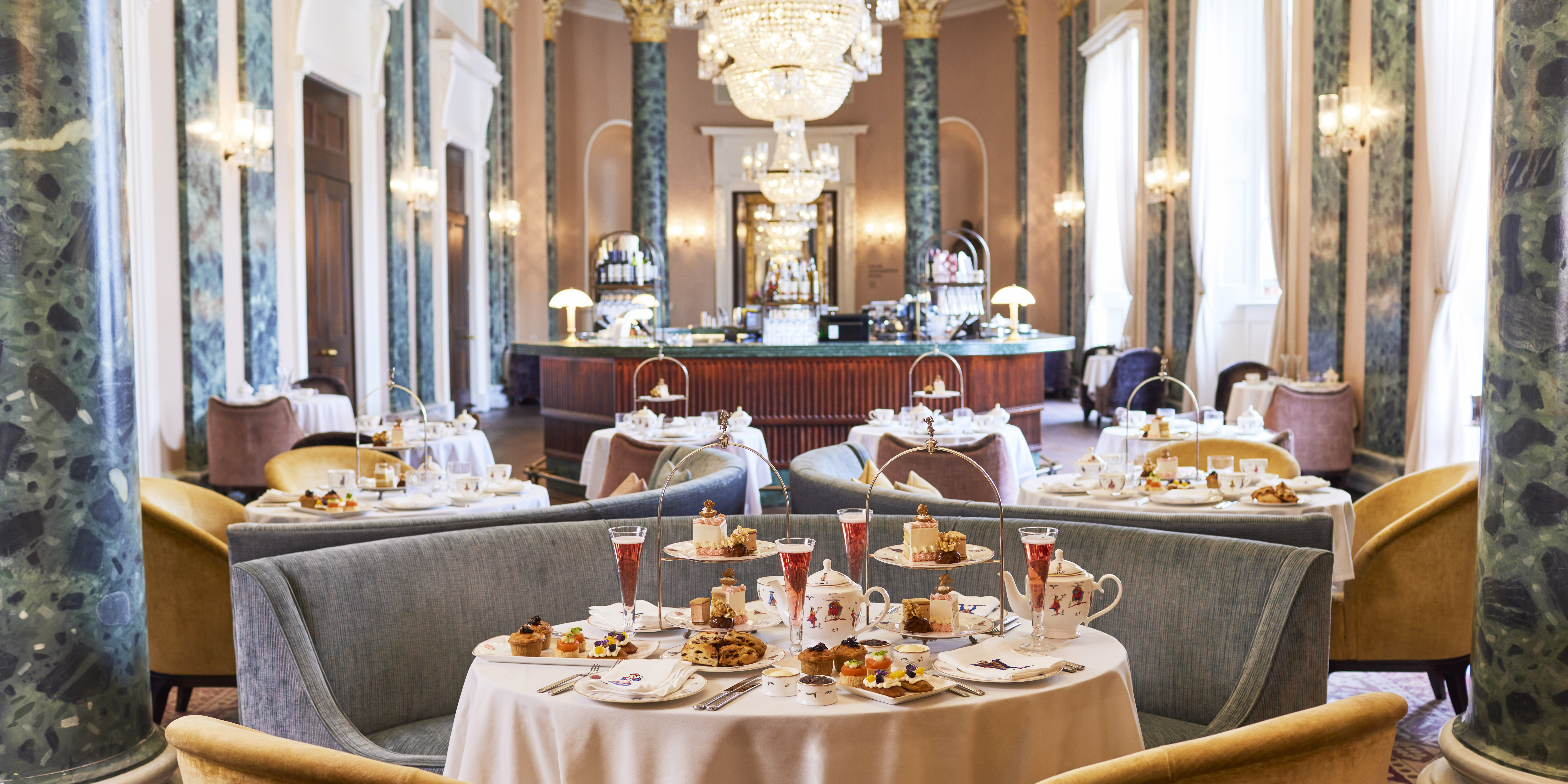 Tables prepared for afternoon tea at the Theatre Royal Drury Lane