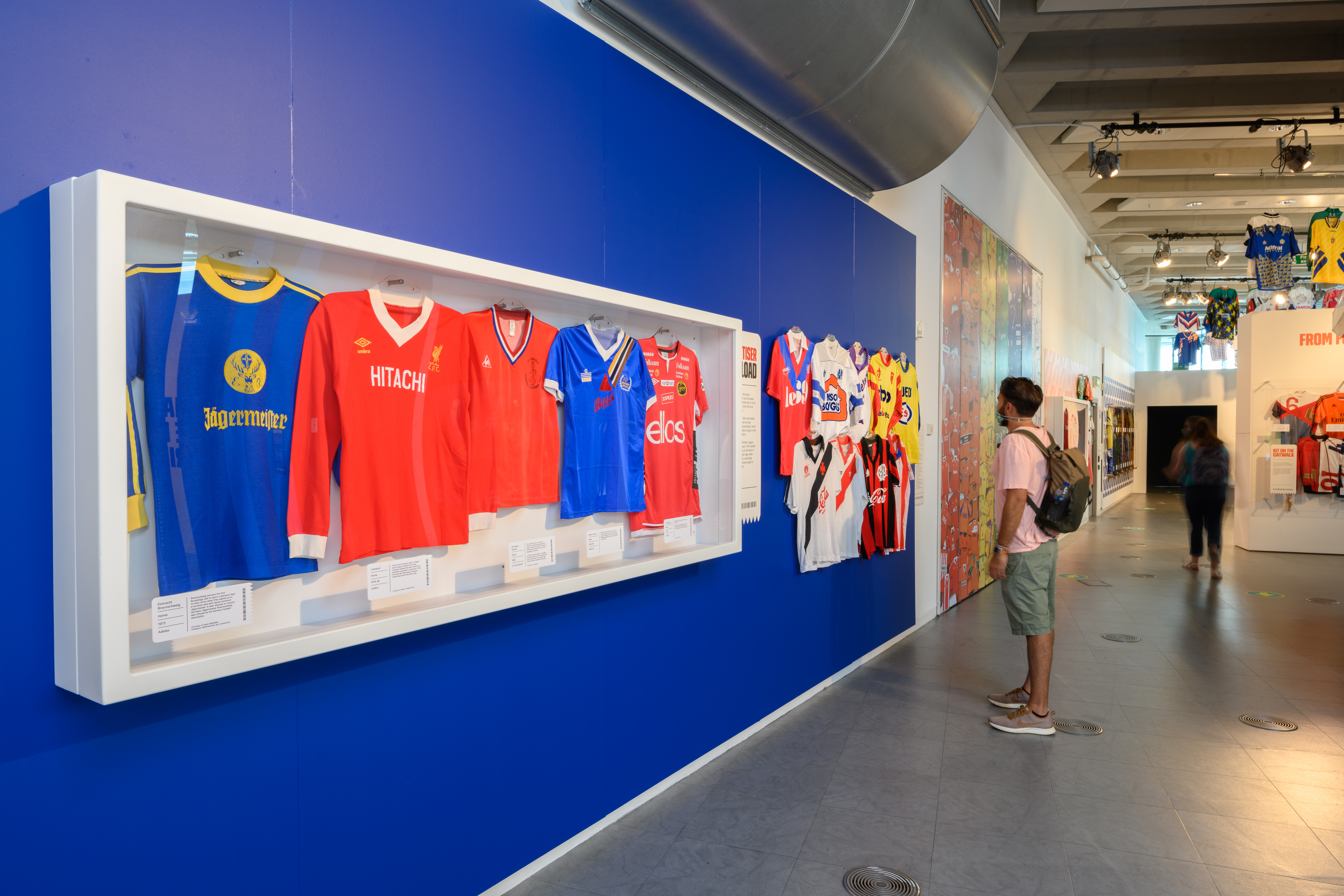 Iconic Football Shirts in a display at the National Football Museum, Manchester