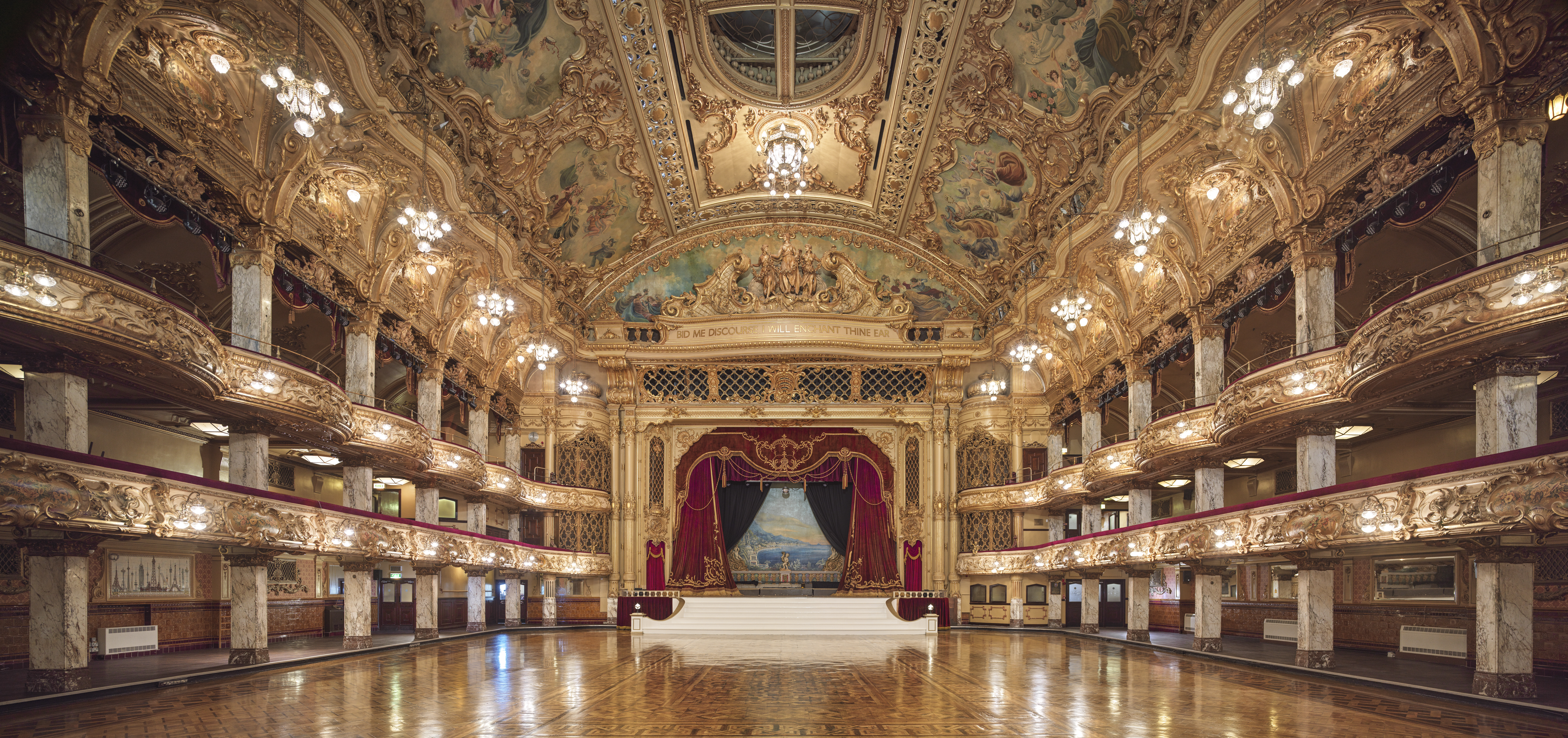 Grand interiors of Blackpool Tower Ballroom.