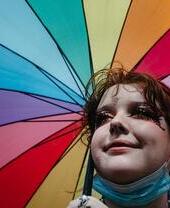 A lady with an umbrella, Pride Glasgow