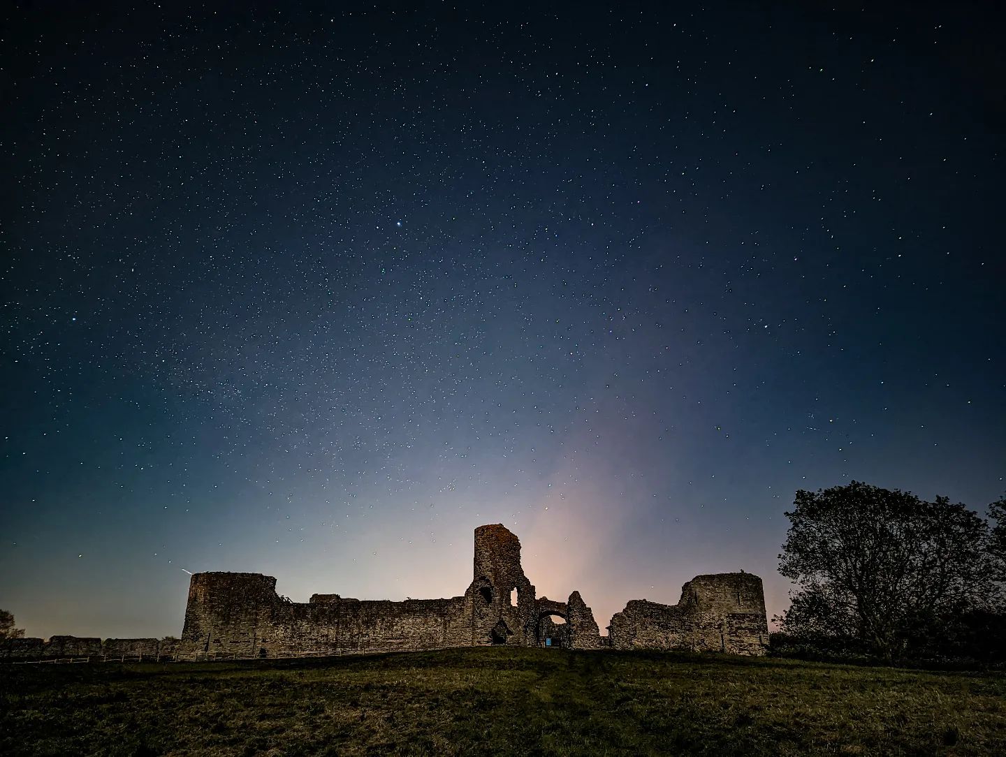 Pevensey Castle at nighttime