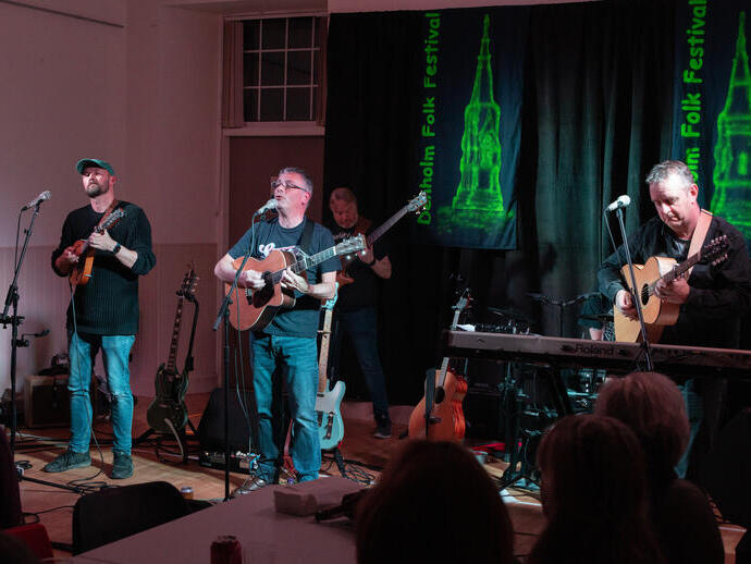 A band playing at Denholm Folk Festival