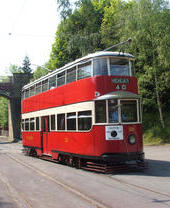 An old vintage tram at the National Tramway Museum at Crich