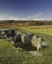 An overhead view of the Capel Garmon Burial Chamber in Snowdonia/Eryri National Park, Wales