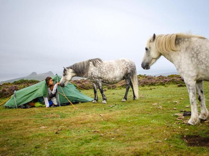Acampada libre en el Parque Nacional de Dartmoor, Devon, Reino Unido