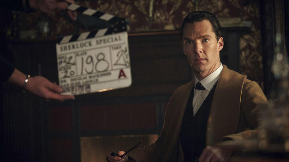Benedict Cumberbatch on set in Bristol as Sherlock Holmes for the BBC's Sherlock