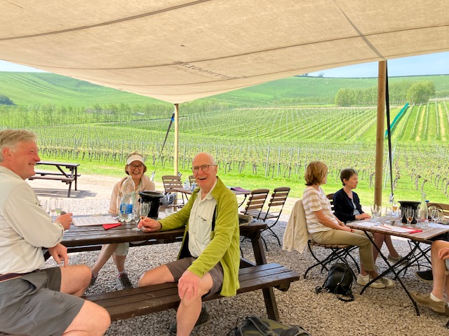 A tour group drinking wine at Bride Valley Vineyard Tours