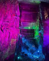 Snowdonia’s Zip World Slate Caverns lit up with neon lights