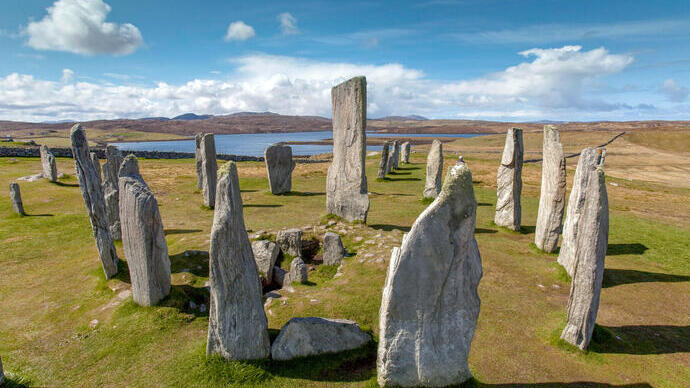 Circle of standing stones overlooking a bay