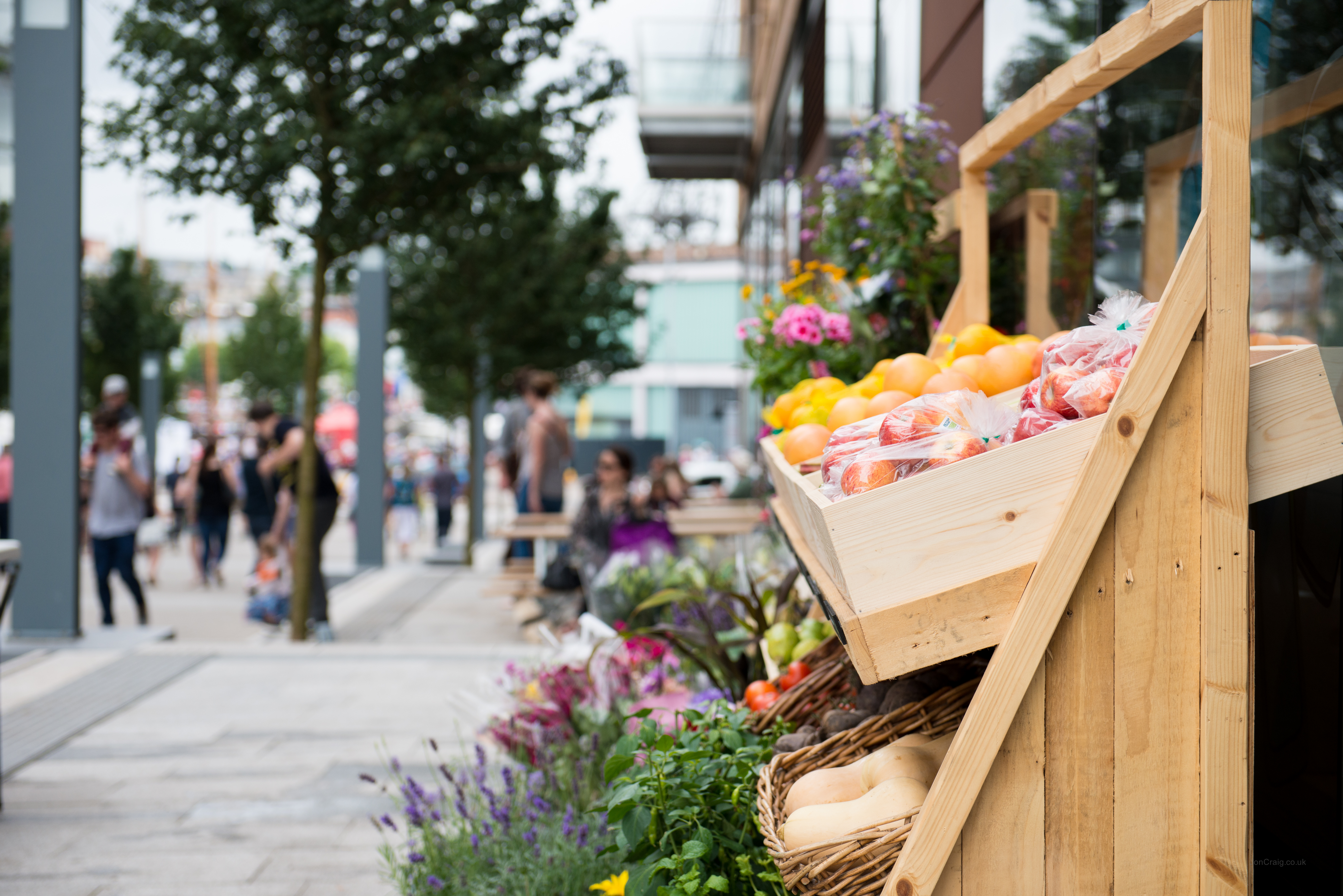 Fresh fruit and veg on display at Wapping Wharf in Bristol