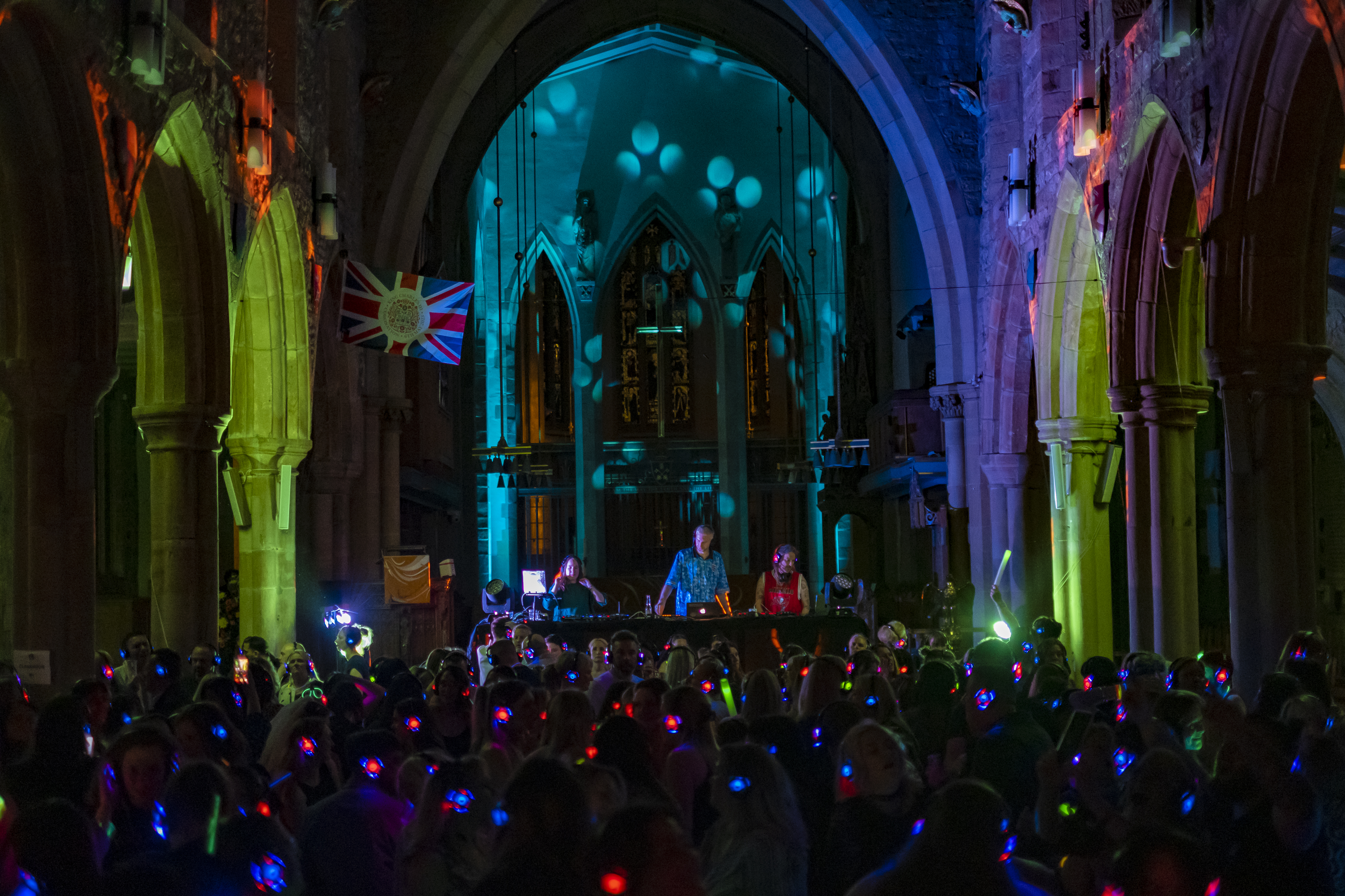 DJs at a silent disco at Bradford Cathedral