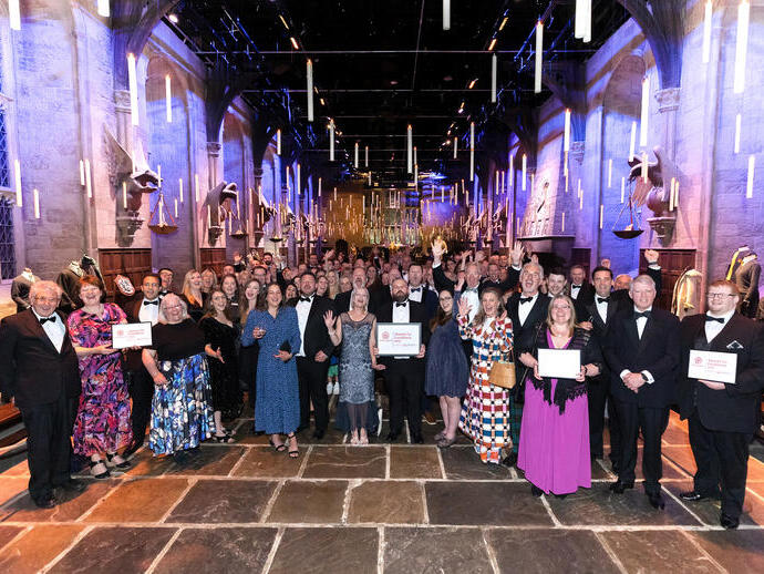 Group Shot of the finalists at the Warner Bros Studios for the VisitEngland Awards for Excellence 2023 Warner Bros. Studio Tour - The Making of Harry Potter, Hertfordshire.