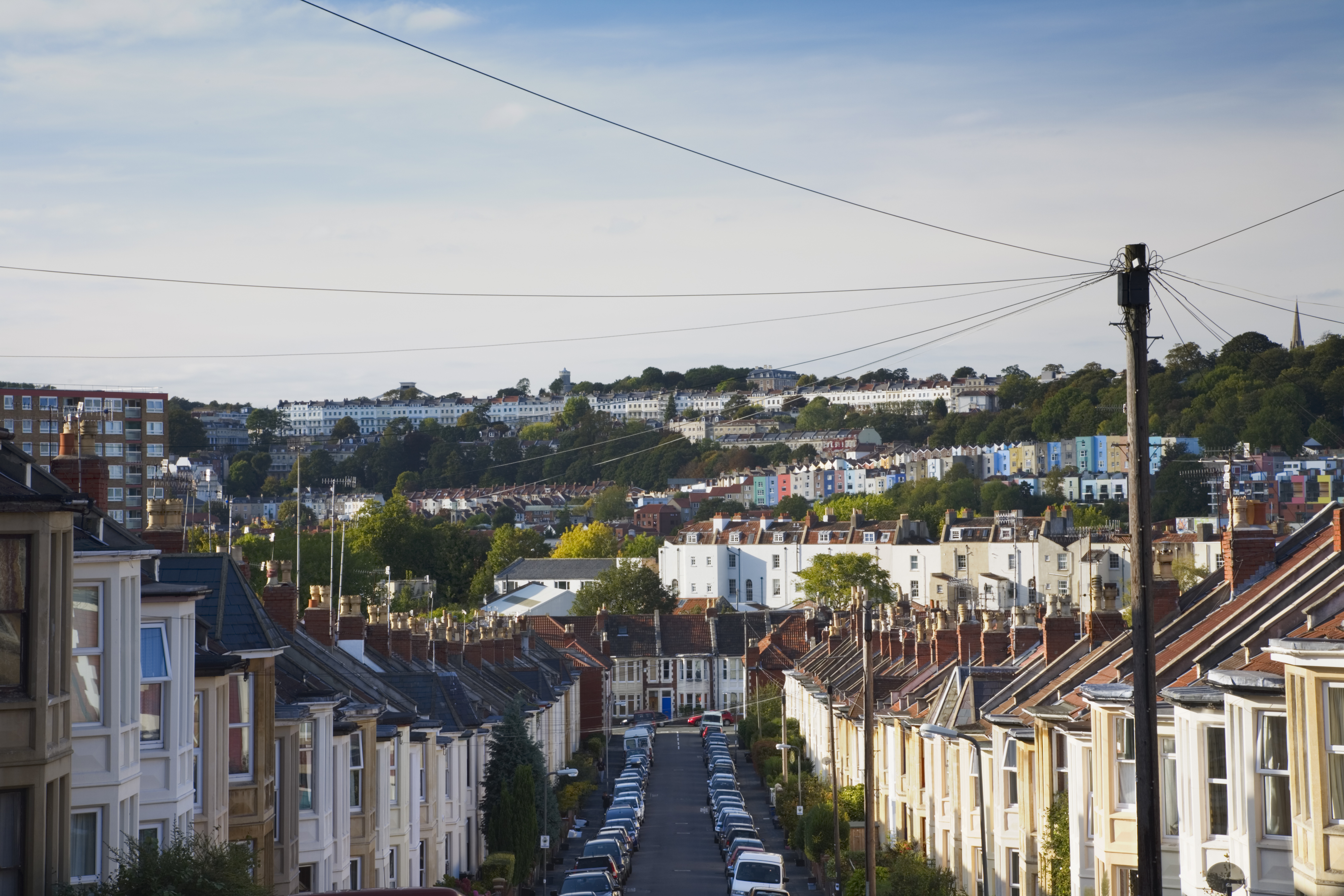 Row of houses along a street in a city