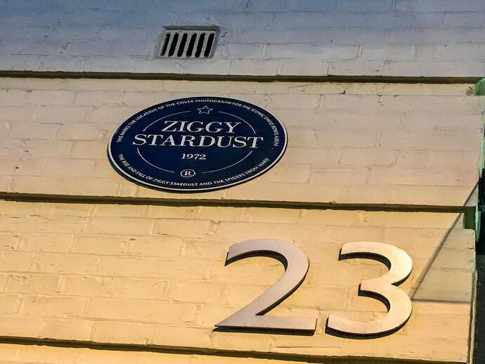 View of 23 Heddon Street, London, showing Ziggy Stardust plaque