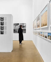 Une femme admirant une œuvre lors d'une exposition de photographies.