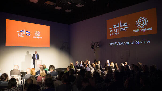 VisitBritain Chair Nick de Bois speaking at VisitBritain/VisitEngland Annual Review 2023/24
