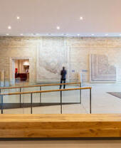 Remains of Roman mosaics on display in a museum