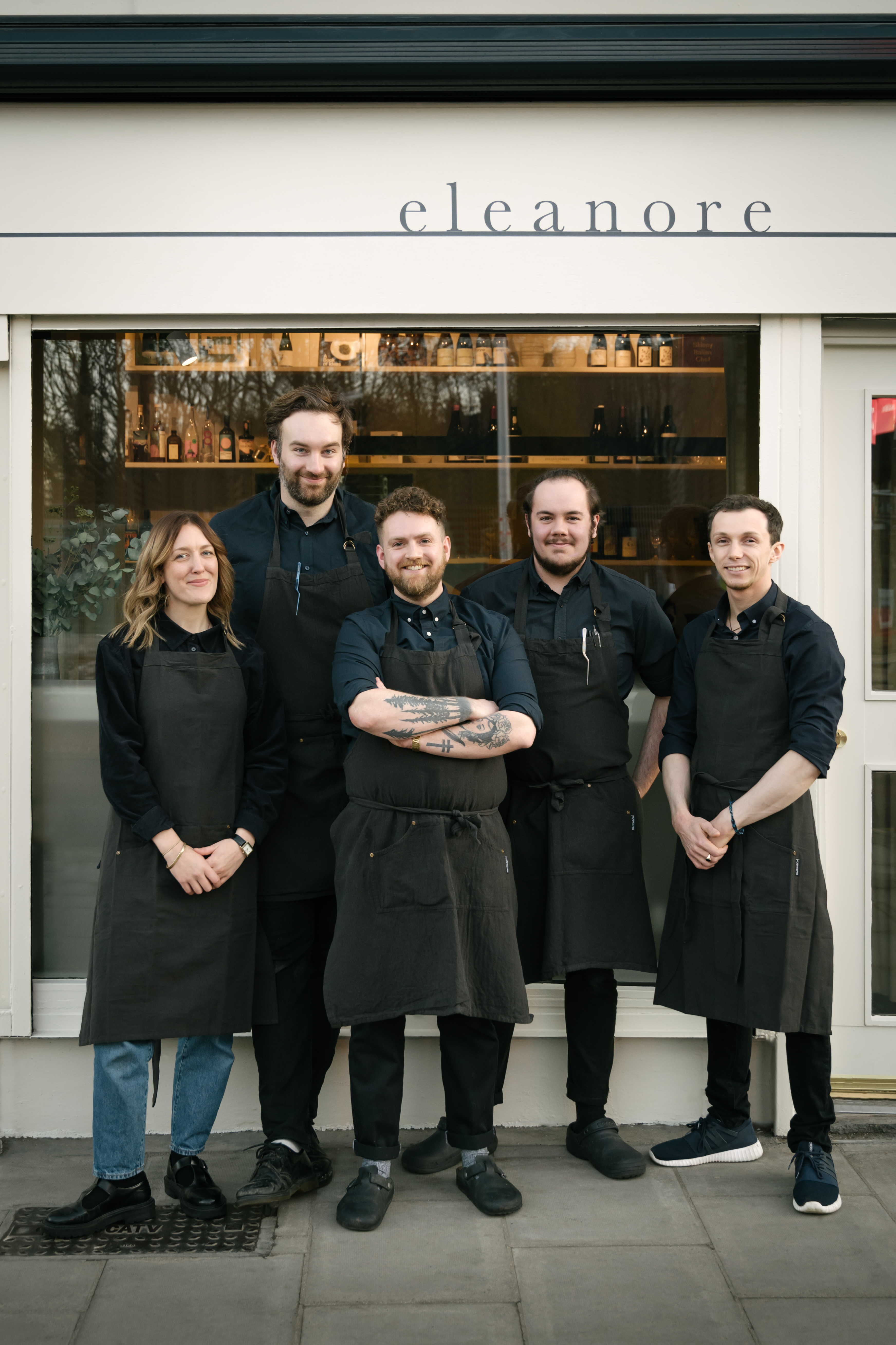 Team standing outside front of the Eleanore restaurant, Edinburgh