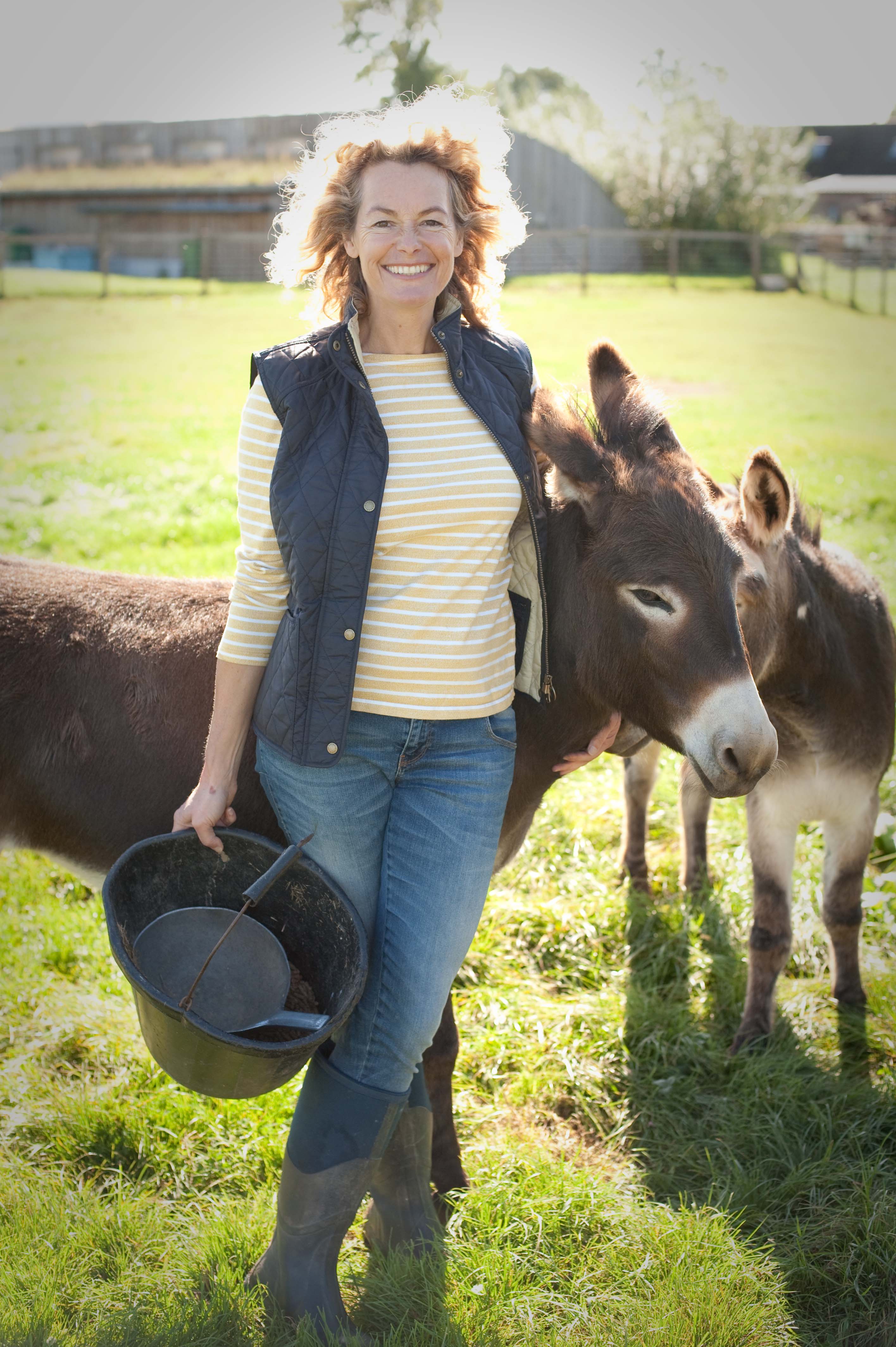 TV presenter Kate Humble with donkeys