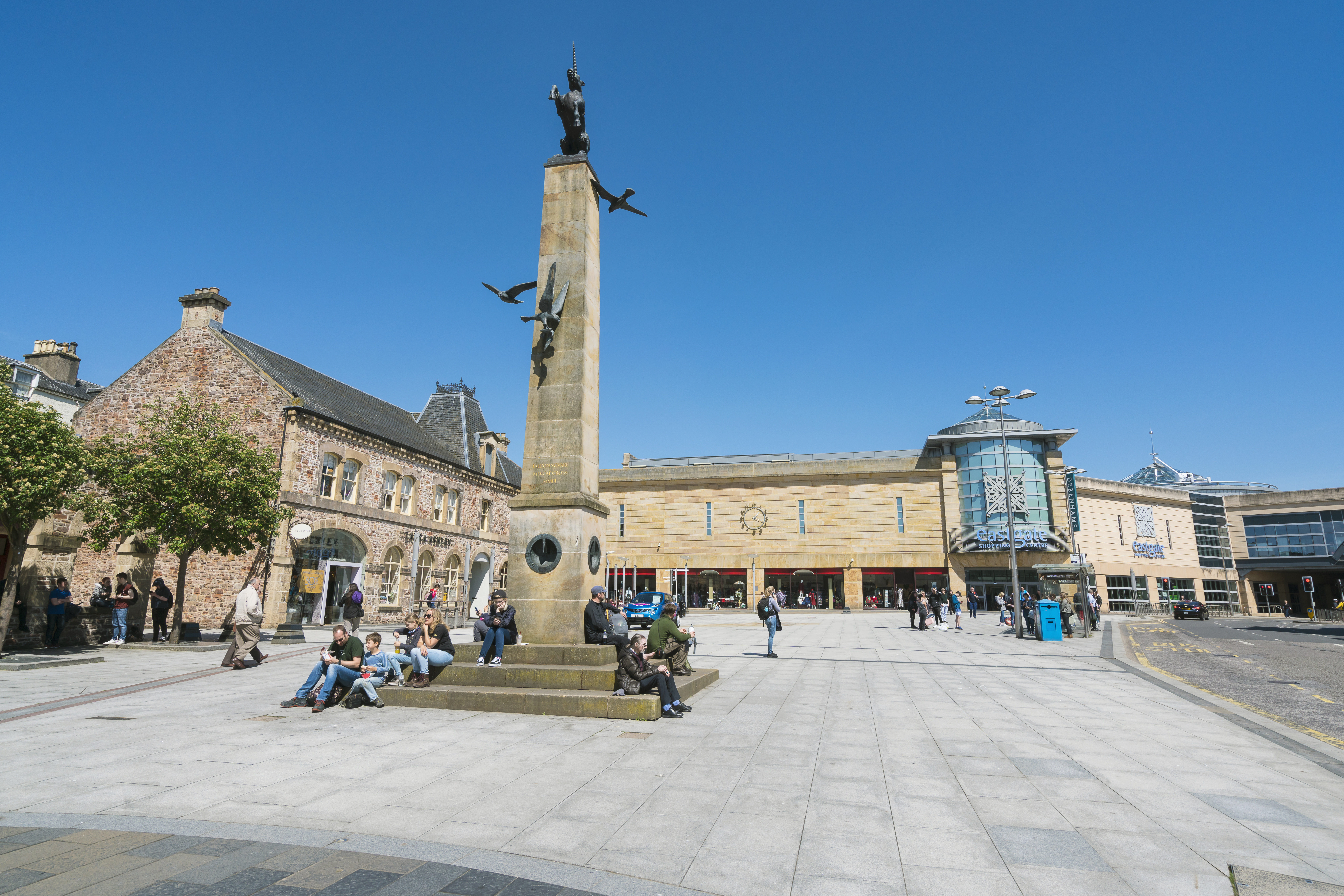 People congregating in a town square