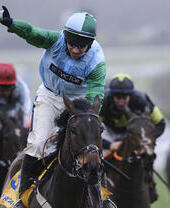 Pferde mit Jockeys bei einem Pferderennen