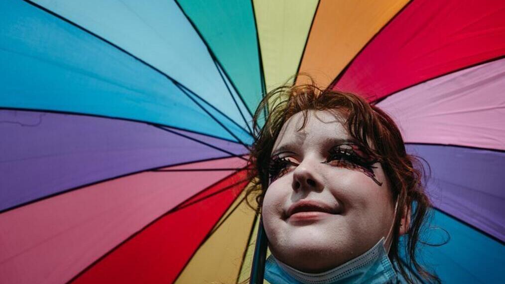 A lady with an umbrella, Pride Glasgow