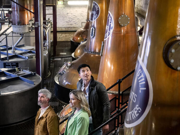 People visiting a whisky distillery
