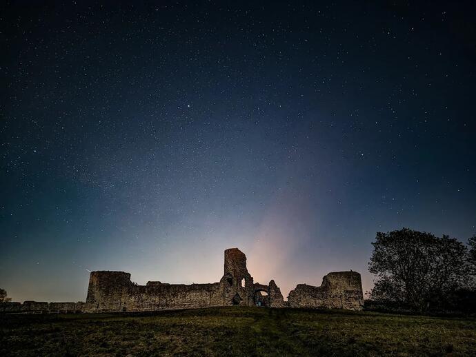 Pevensey Castle at nighttime