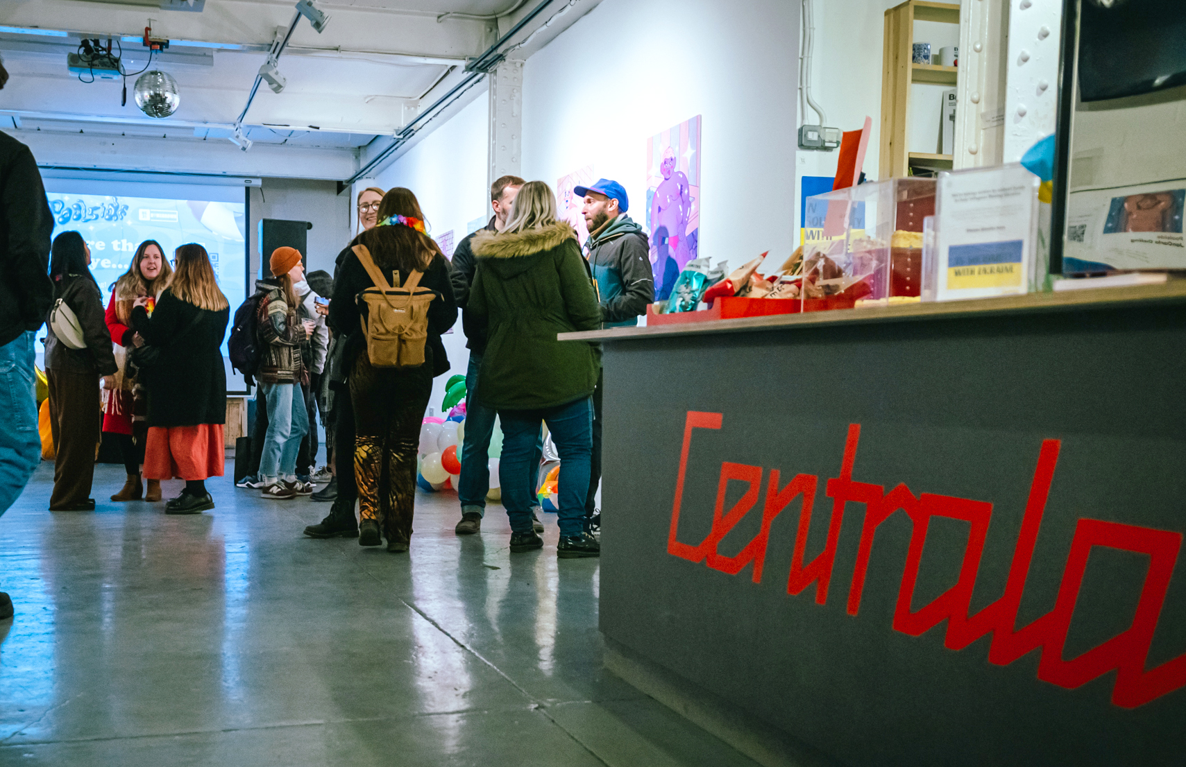 Groups of people attending art show at Centrala in Birmingham