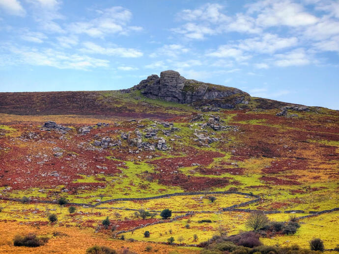 A rocky outcrop on a hill in a national park