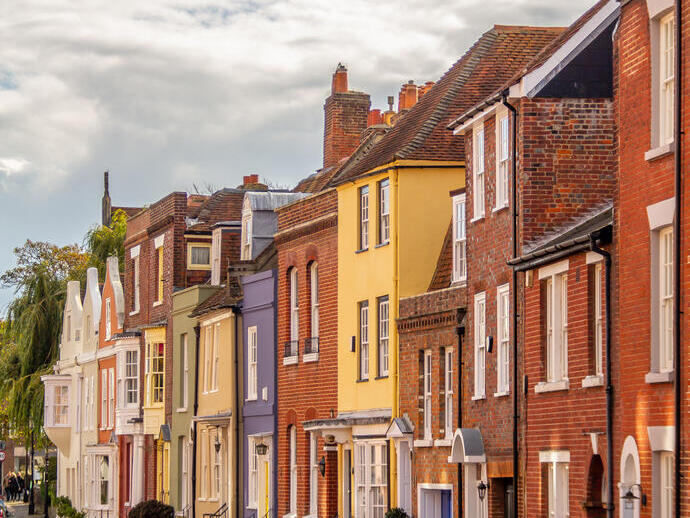 Colourful traditional georgian house fronts in a street
