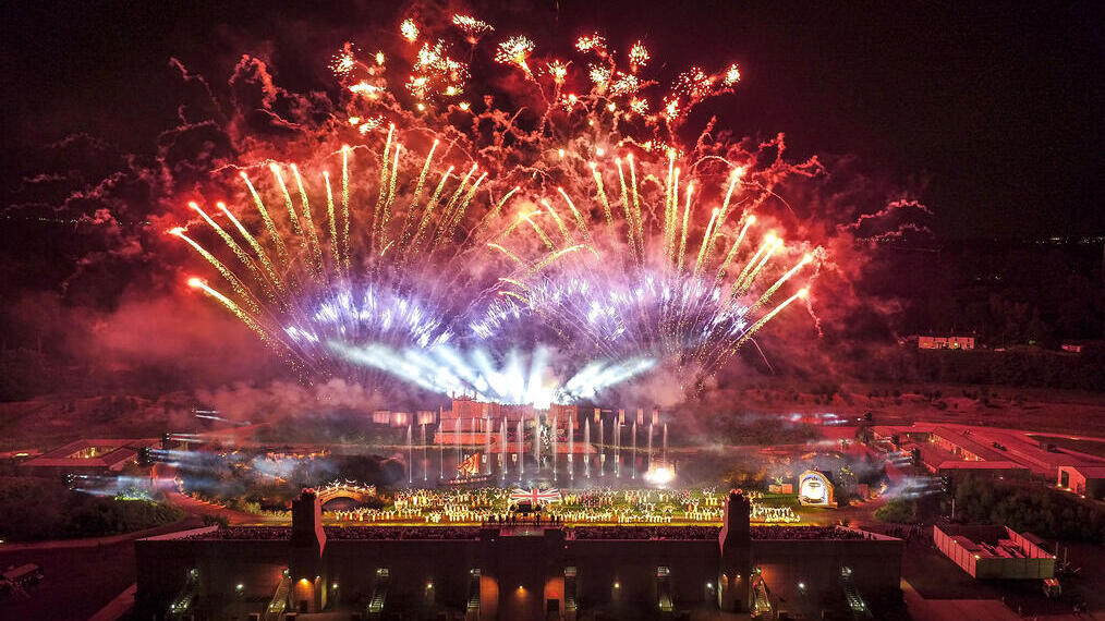 The grand firework finale of Kynren, a live outdoor historical family show, exploring 2000 years of British history