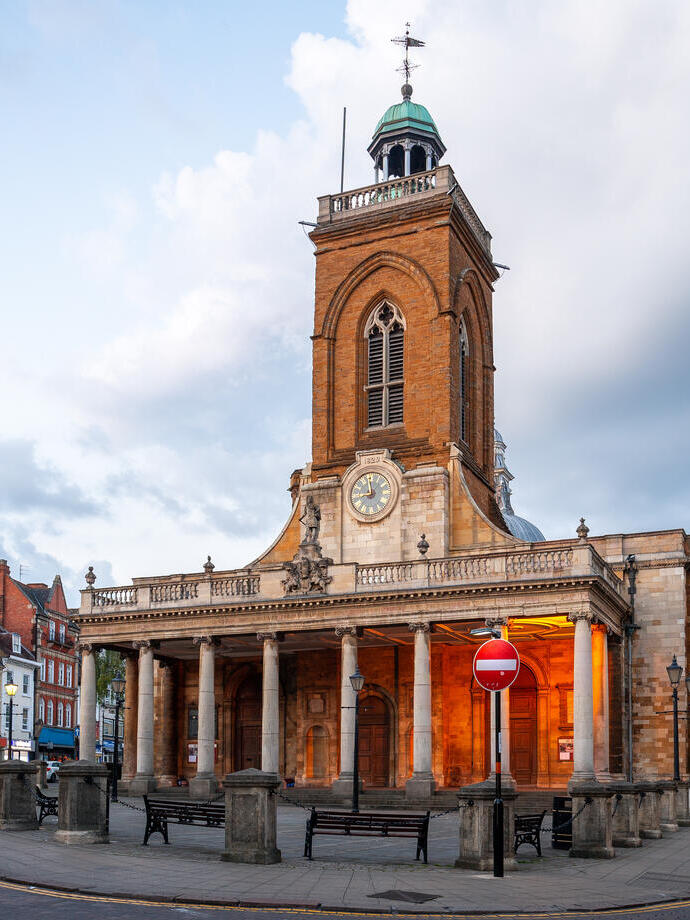 A Parish Church in the heart of a downtown village square.