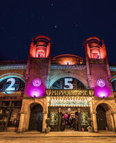 An exterior shot of the Hippodrome in Great Yarmouth at night
