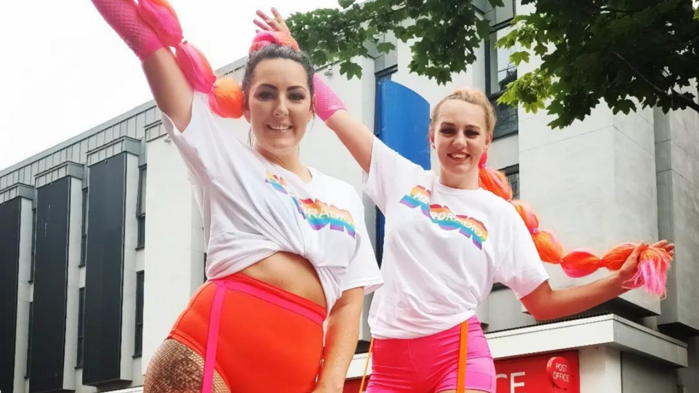 People celebrating Pride on the streets of Newcastle