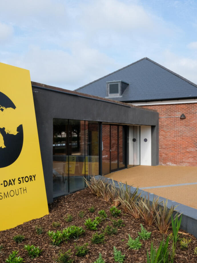 Entrance to museum showing a sign for The D-Day Story, Portsmouth