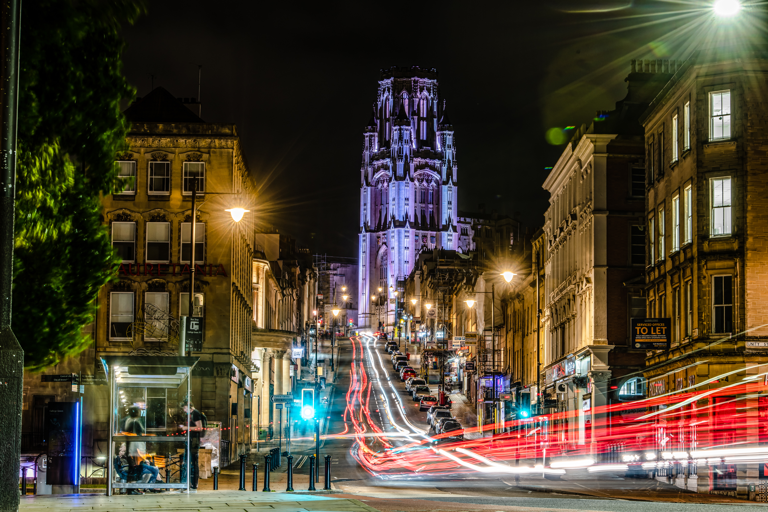 A nightime view of Park Street in Bristol