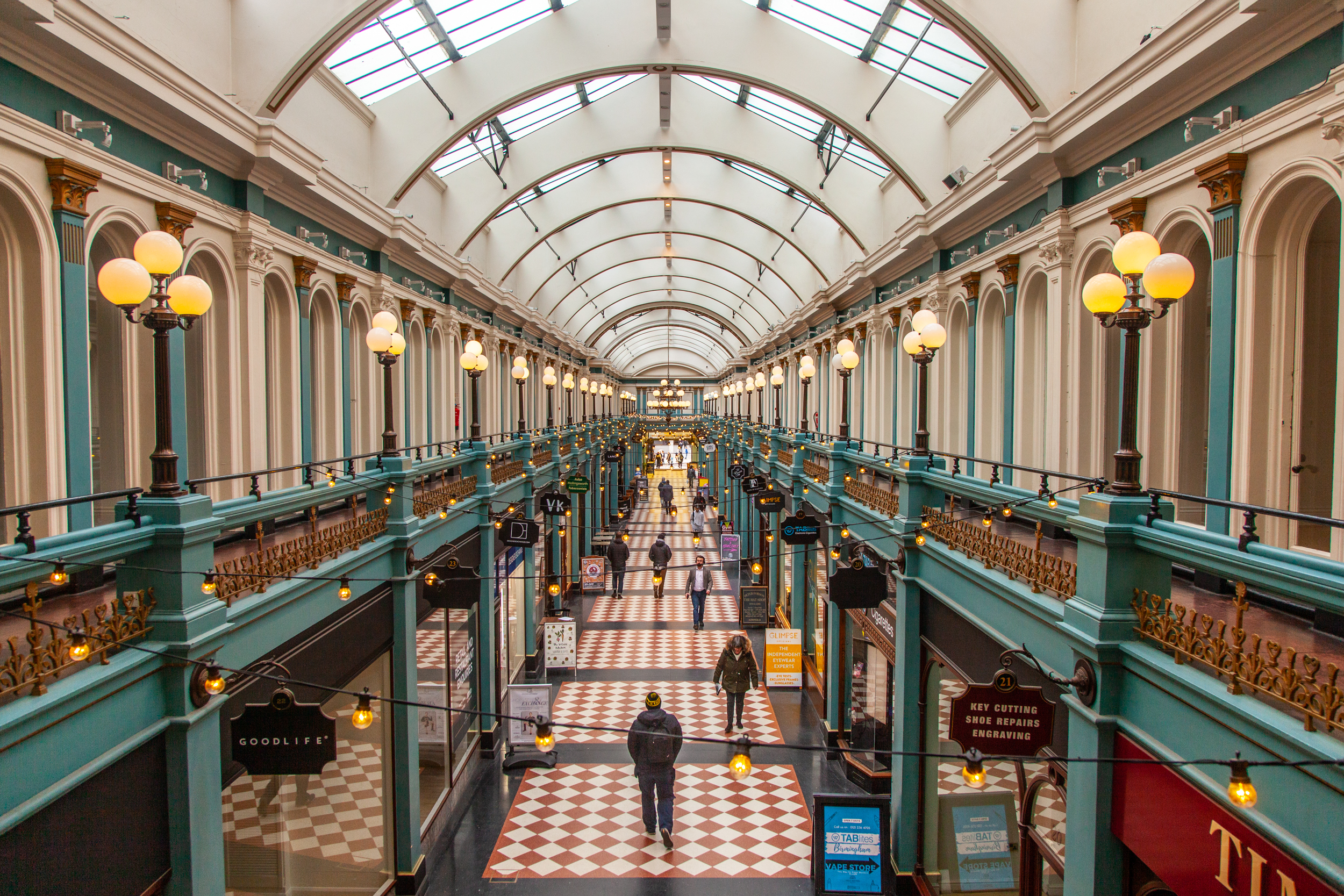 An upstairs view across the Great Western Arcade in Birmingham