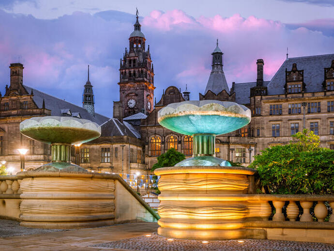 Town Hall building at dusk