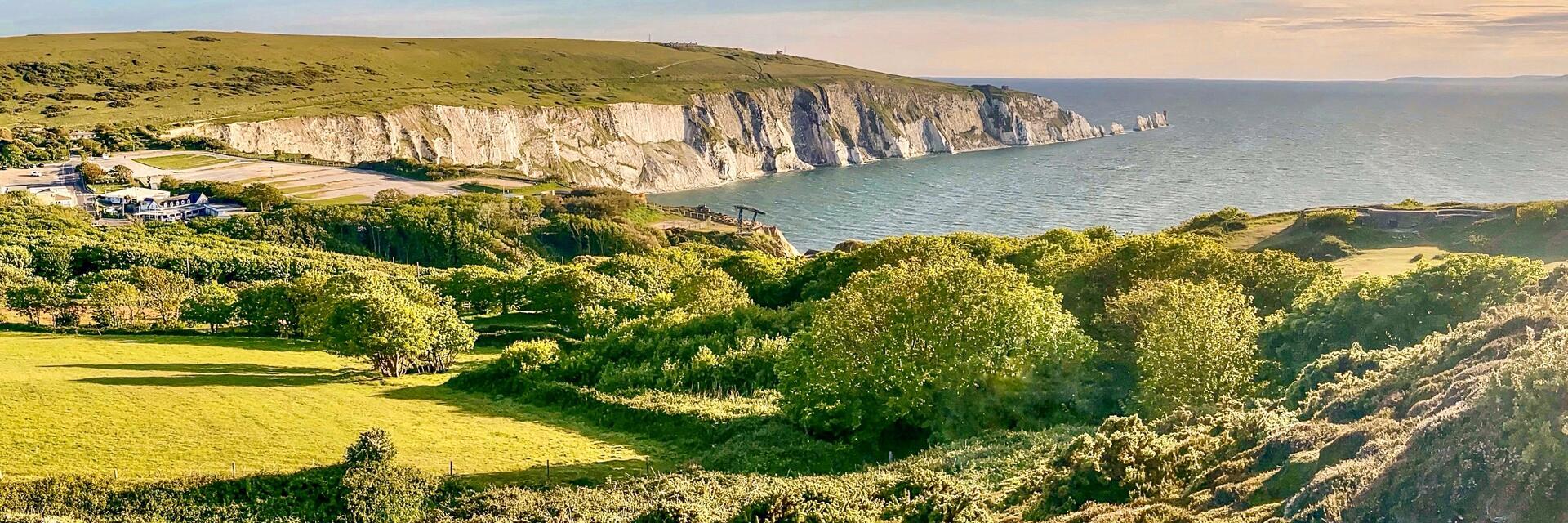 Landscape shot of chalk cliffs and ocean