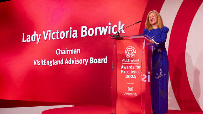 VisitEngland Advisory Board Chairman Lady Victoria Borwick on stage at the VisitEngland Awards for Excellence 2024 ceremony