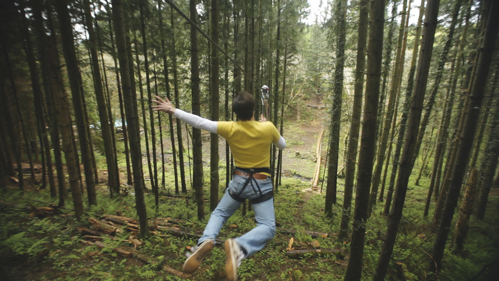 A person on a zip wire at Sky Wires